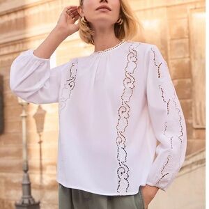 LOFT White Cotton Lace Trim Blouse, Size XL, NWT